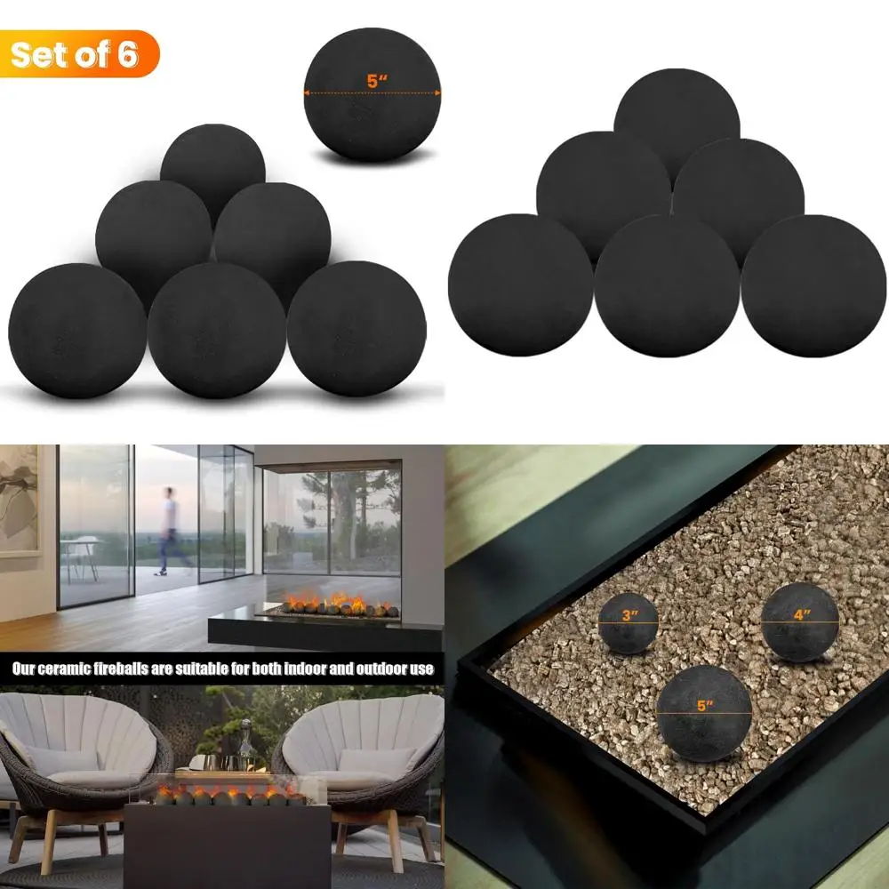 

Набор из 6 круглых камней для костра диаметром 5 дюймов, черные, для использования в помещении и на улице, для очагов, чаш и каминов