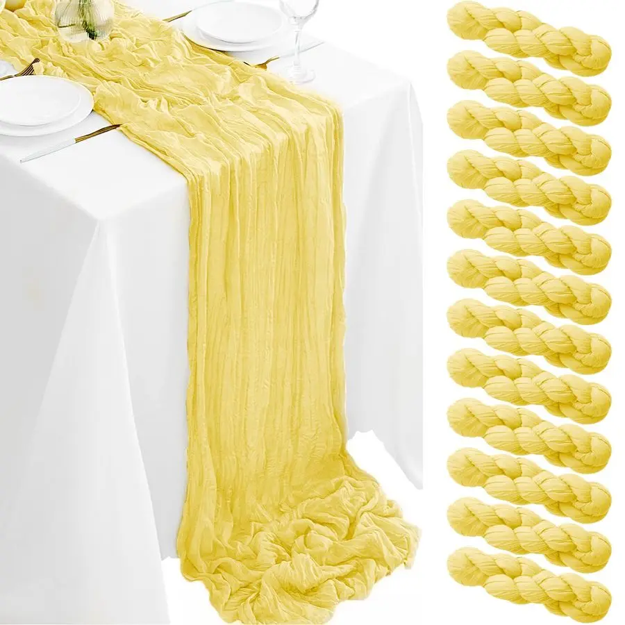 

Светло-желтая марлевая дорожка на стол 35x120 дюймов (10 футов), в стиле бохо, рустик, полупрозрачная
