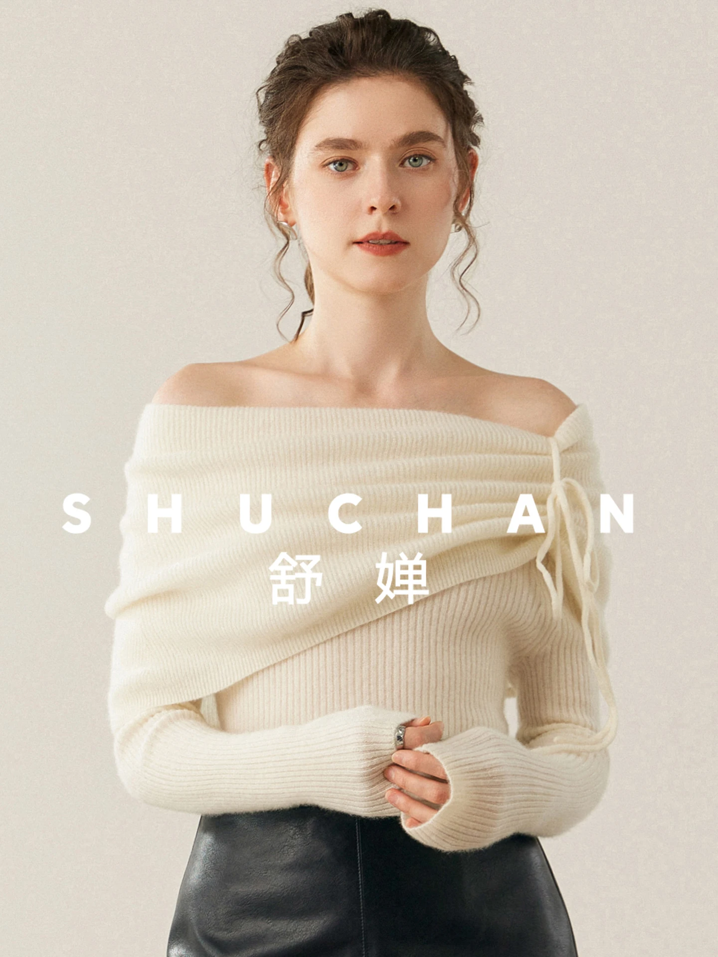 

Off-the-shoulder sexy bow one-neck cashmere sweater slim-fitting soft waxy women's sweater 2025 autumn and winter knitted wool s