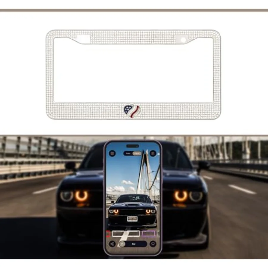 

Crystal Rhinestones Corrosion Resistant Aluminum License Plate Frame for Cars, Trucks, Vans, SUVs, Buses.Fits USA, Mexico and C