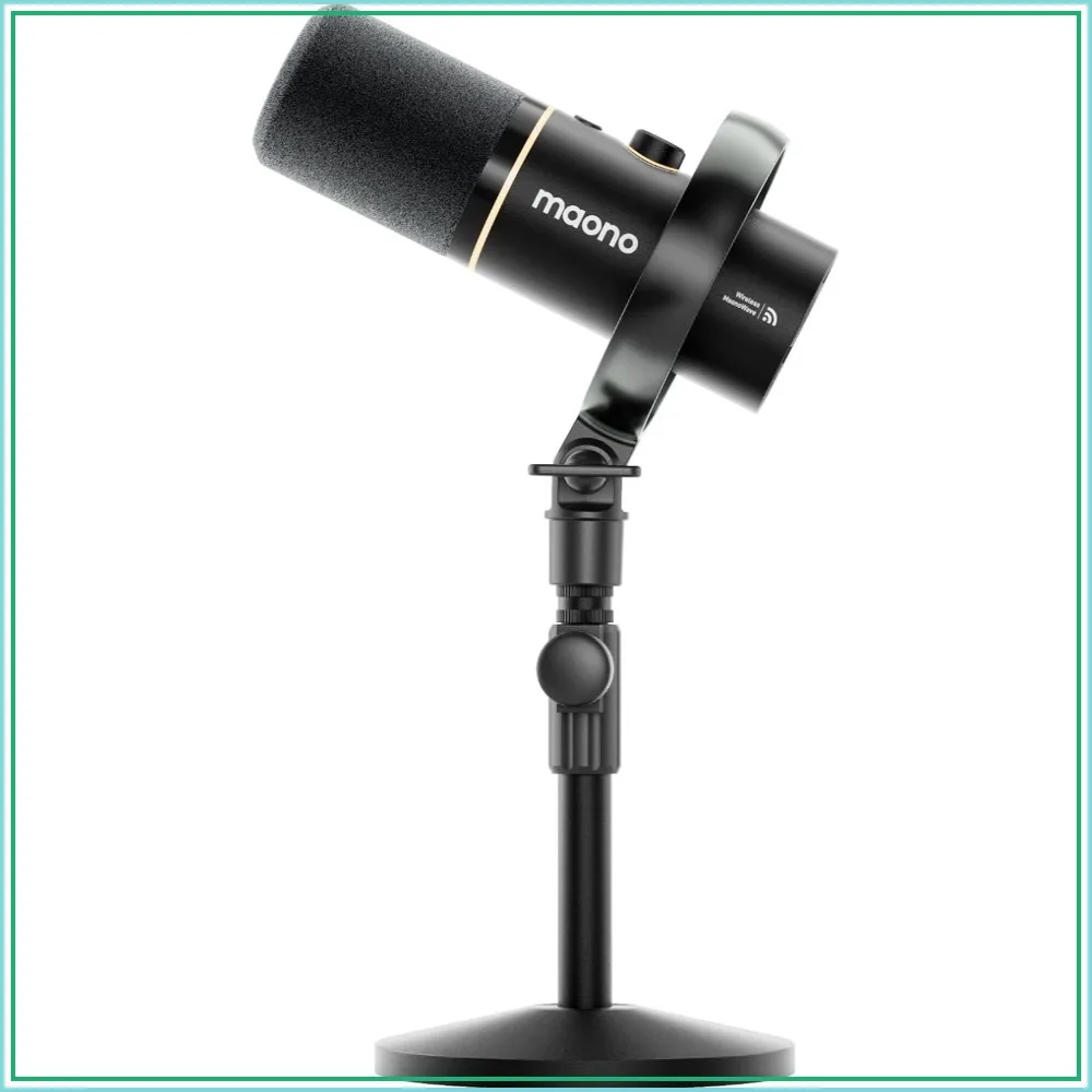 Hybrid Wireless Podcast Mic for PC, Dynamic XLR USB with Desktop Stand, Noise Cancellation for Recording, Streaming, Home Studio