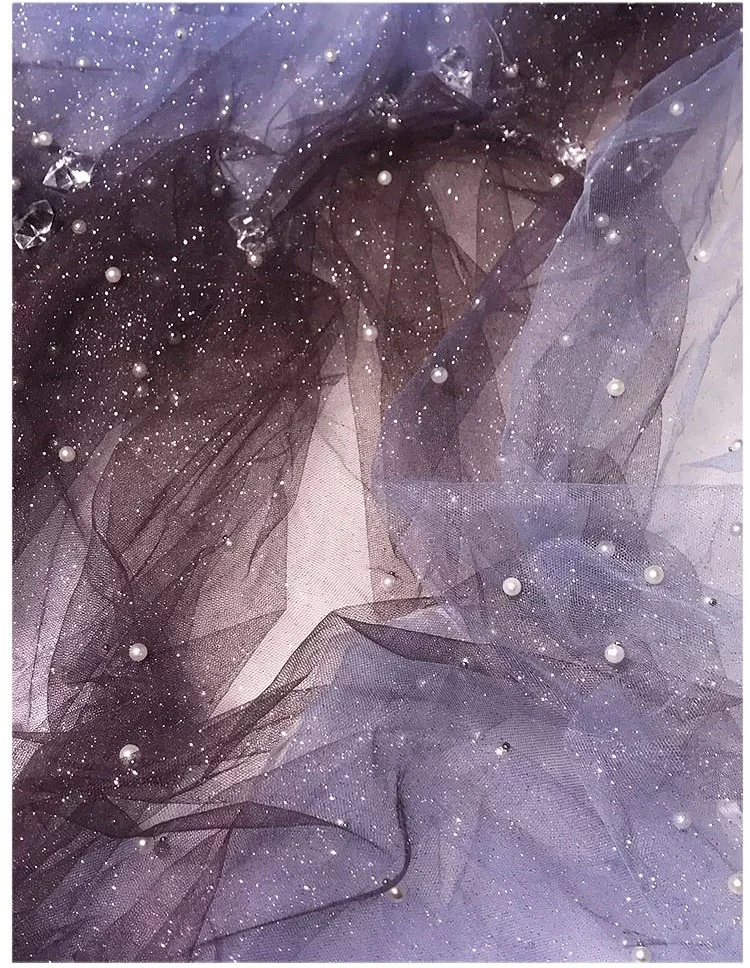 Pearl Starry Purple Blue Gradient Silver Dust Tulle Fabric Sewing Cloth for Dresses Gowns and DIY Designer Crafts