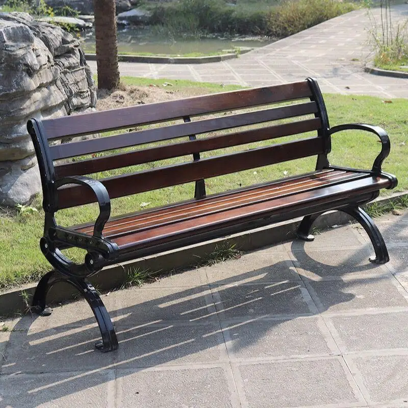 

Customized park chair outdoor bench leisure courtyard backrest table and chair plastic wood strip outdoor stool open-air aluminu