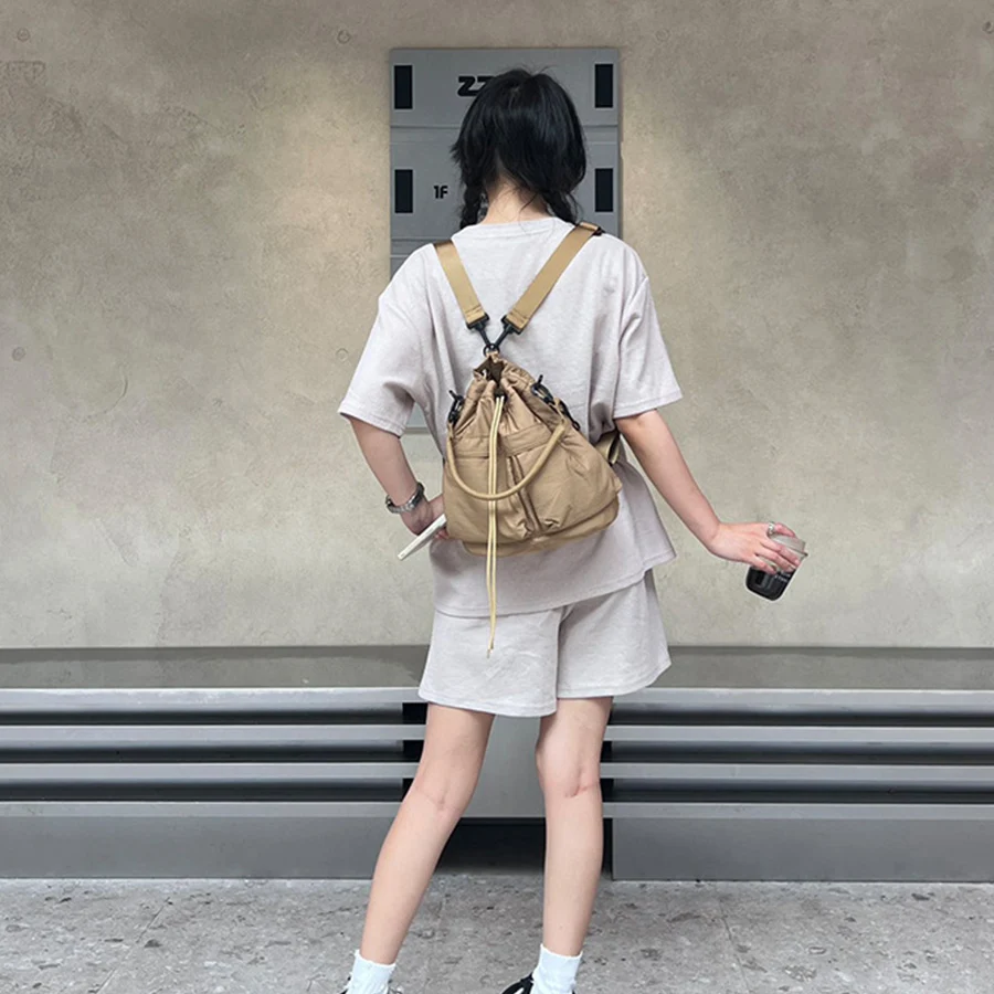 Multi-functional Backpacks casual drawstring shoulder bags simple men/women large-capacity lightweight crossbody bucket bags sac