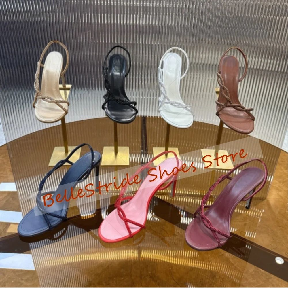

Pink Crystal Cross Strap Sandals Open Toe Women Shoes Fashion Stilettos High Heels Party Banquet Dating 2025 Zapatos Para Mujere