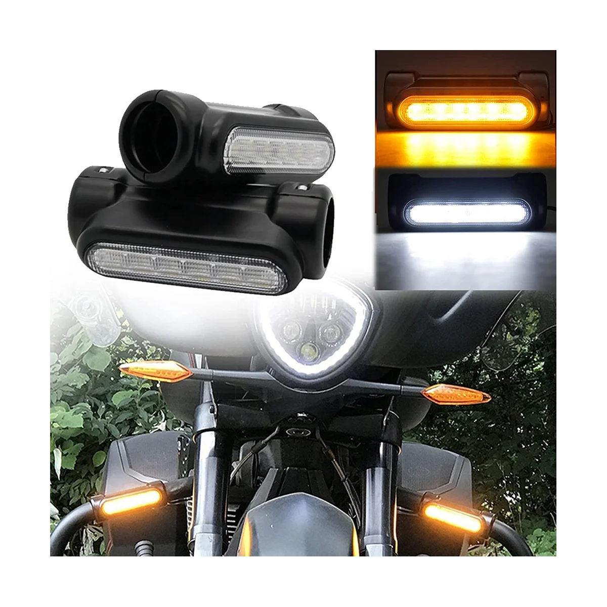 LED Steering Bar Guard Light for Harley Motorcycles Black