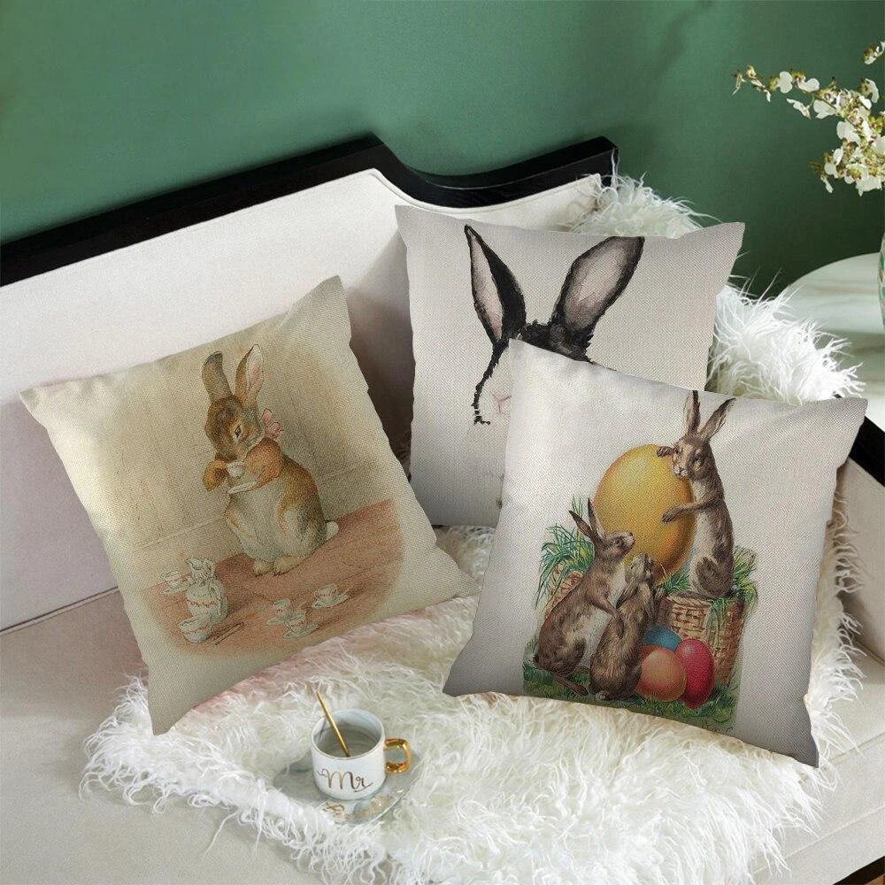 45x45cm Rabbit Photo Cushion Cover Grey  Pattern Pillow  Polyester Pillowcase