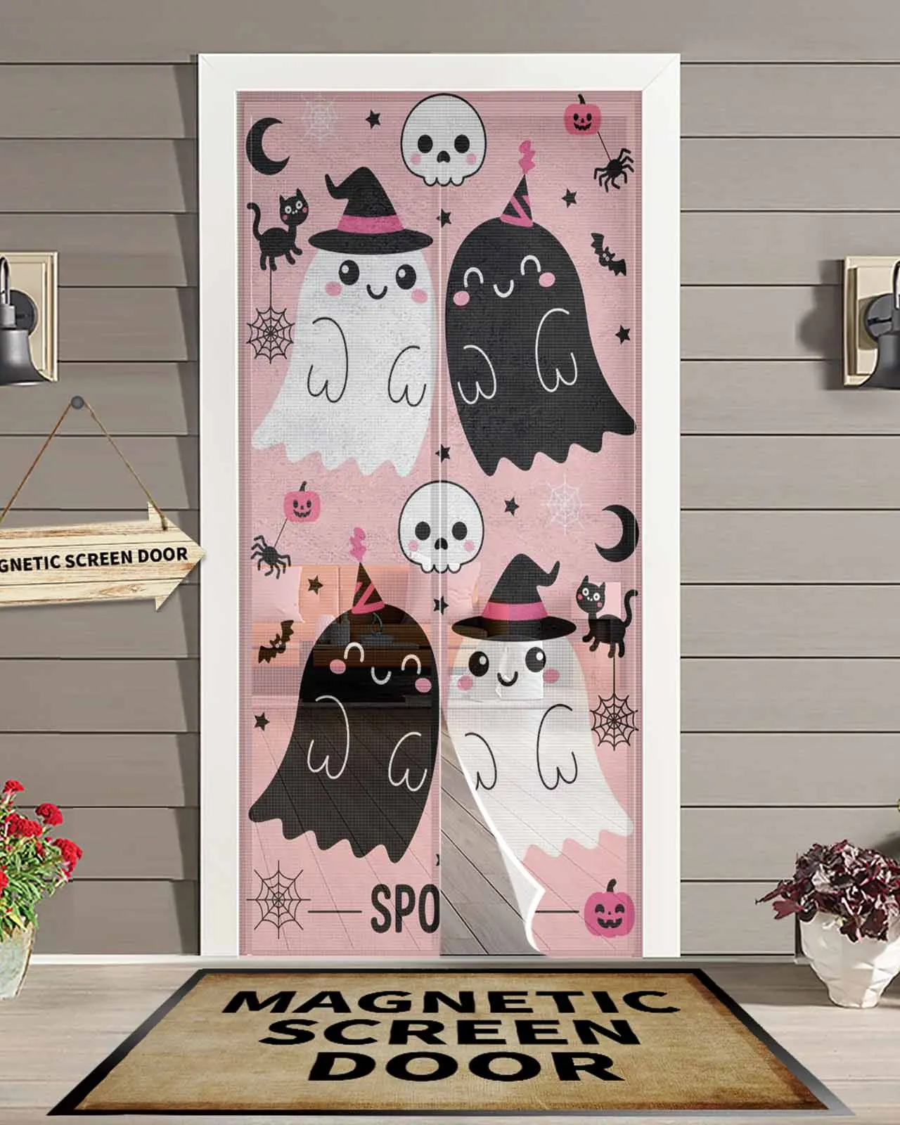 

Cut Ghost Spooky Halloween Magnetic Door Curtain Living Room Bedroom Home Anti-mosquito Screen Door Curtain
