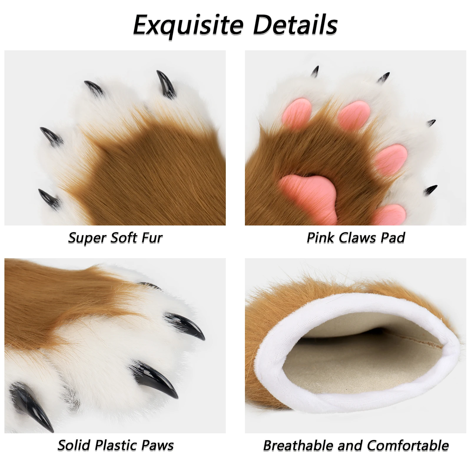 Faux Fur Plush Furry Cat Claw Gloves Fursuit Animal Fox Paws Mittens Halloween Cosplay Costume Accessories - view 6