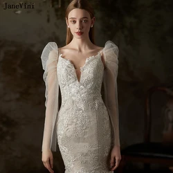 JaneVini 2024 Glitter Detachable Full Sleeves Women Tulle Sleeve Strapless Bridal Cover Long Gloves Wedding Dress Accessories