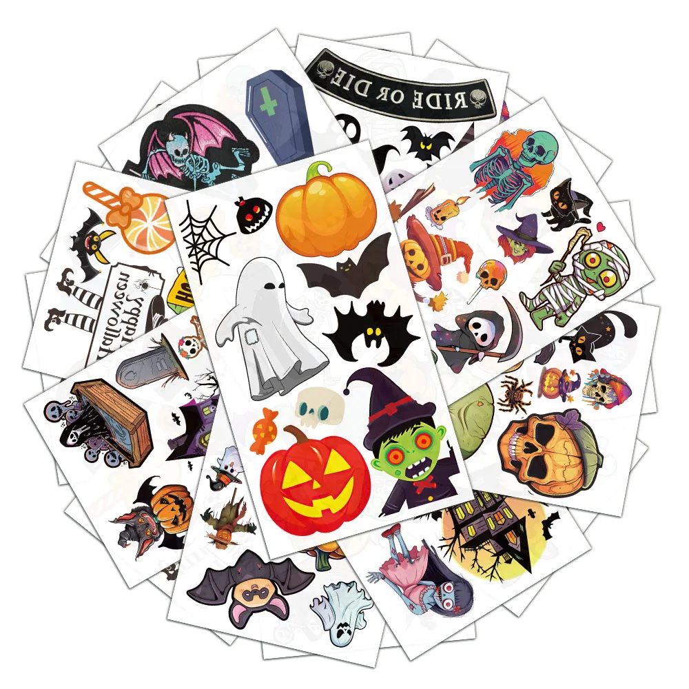 10 SZTUK kreatywnych naklejek z tatuażami Halloween Pumpkin Ghost Cartoon Element Wodoodporne, nietoksyczne, bezpieczne i łatwe do czyszczenia