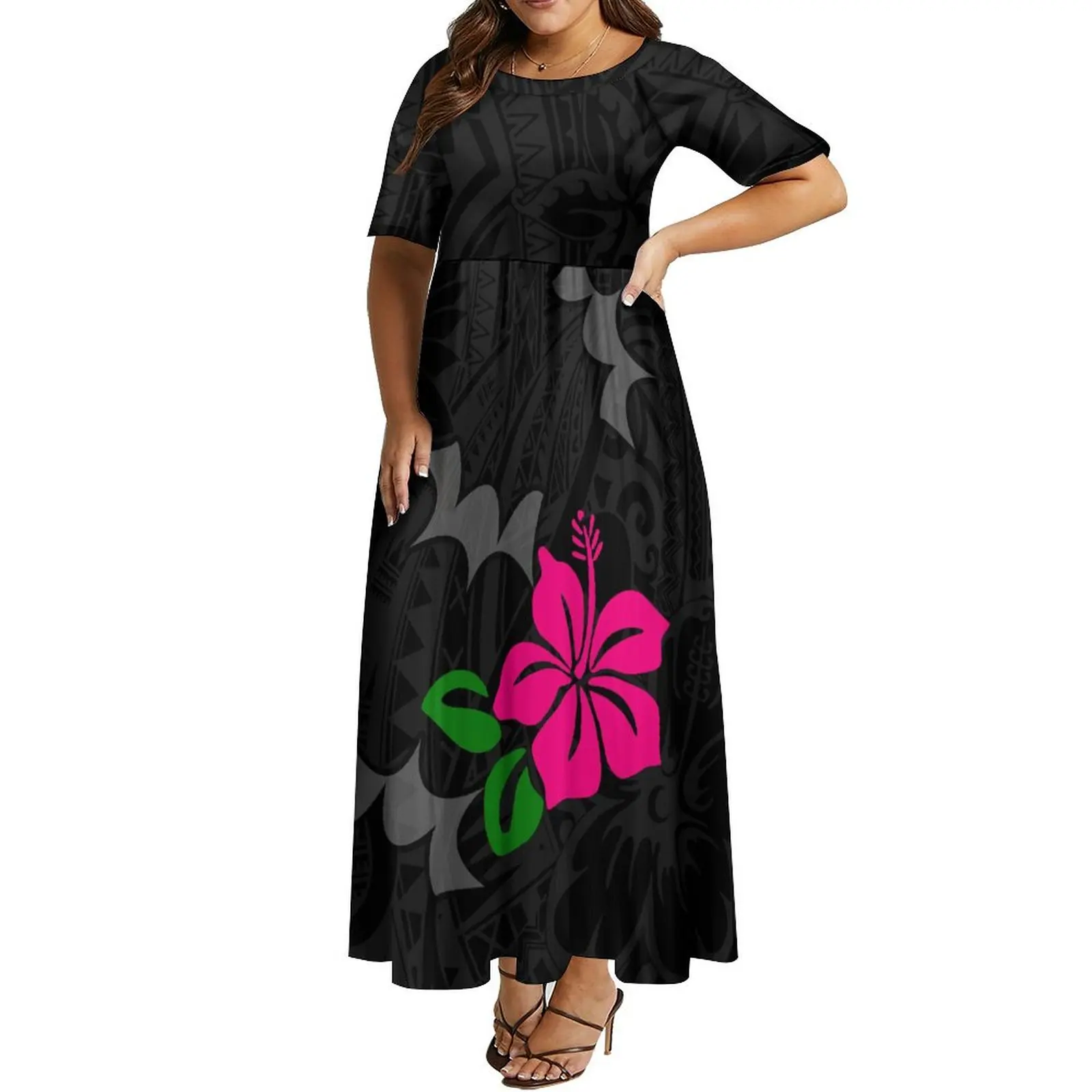 Robe Longue à Col Ras du Cou et Chemise pour Femme, Tenue Samoane à la Mode Tonga, Modèle de Conception Tribale Respecté, Nouvelle Collection 2024