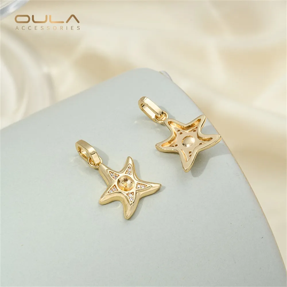 14K Genuine Gold Seahorse Conch Starfish Shell Universal Buckle Bead Holder Pendant Diy Sticky Pearl Necklace Accessory Material