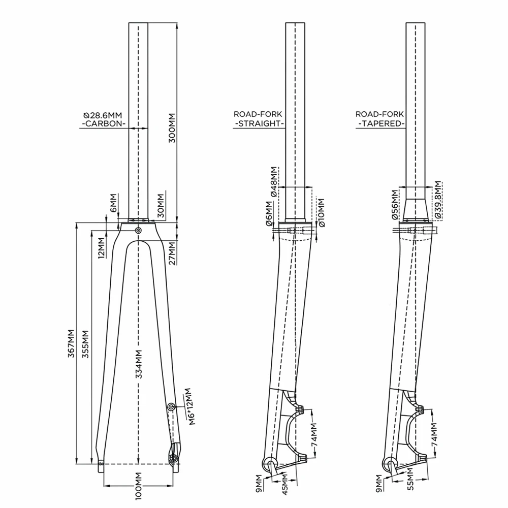 Bicycle Road Fork 700C Carbon Fiber Rigid Fork Road Bike Fork QR 9*100mm Disc Brake Steerer Tube Straight / Tapered