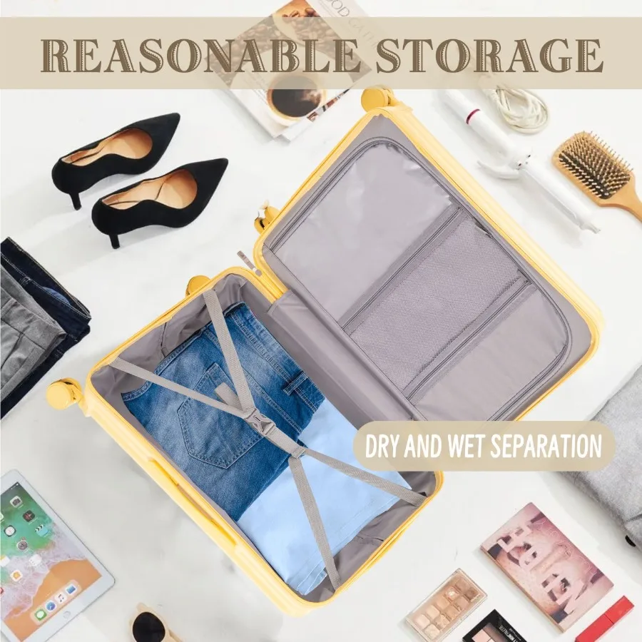 ABS Spinner Wheel Luggage Carry on Suitcase with Cup Holder USB Port Phone Holder 20 24 28