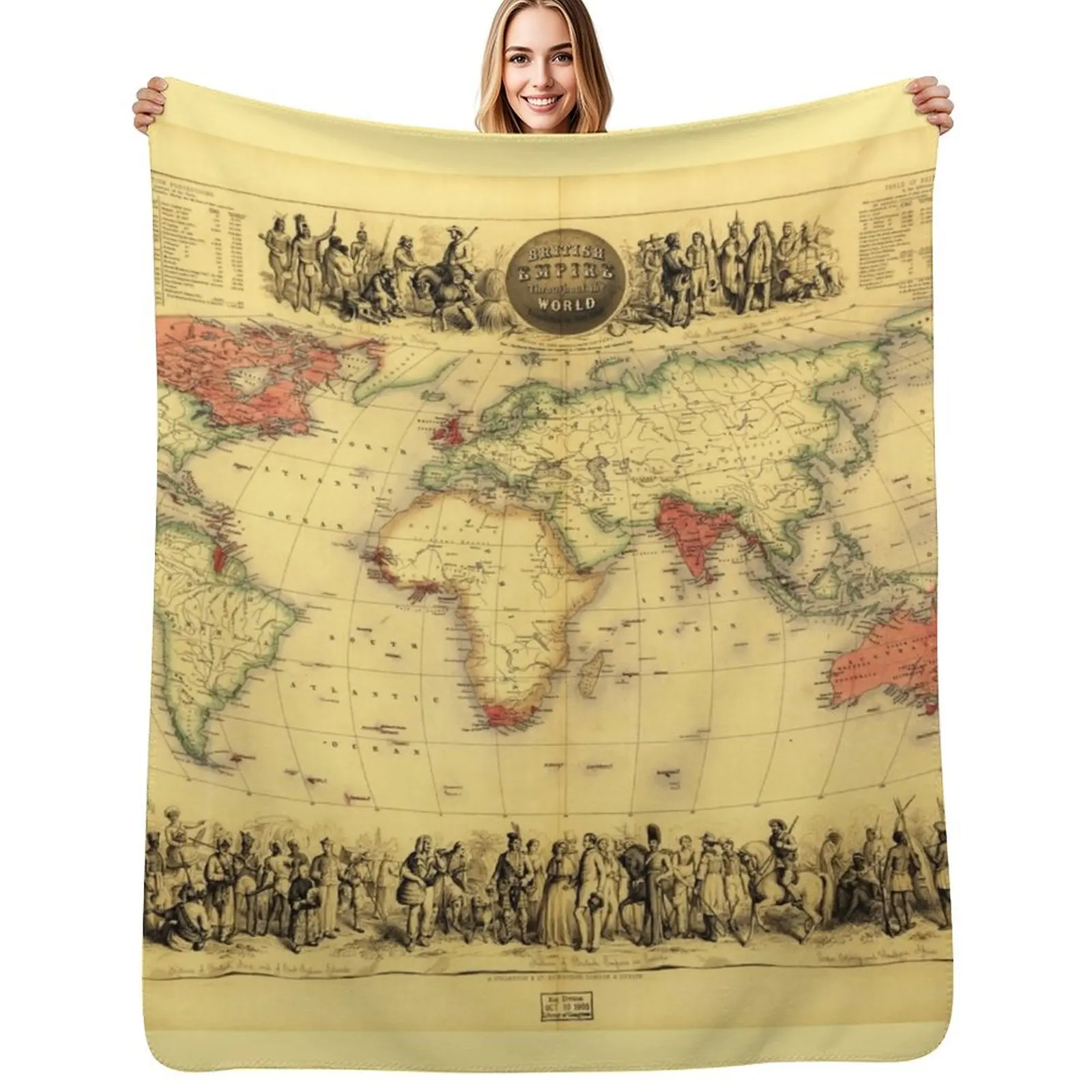 

British Empire Map (circa 1850) Throw Blanket Cozy Light Blanket for Travel Camping Picnic