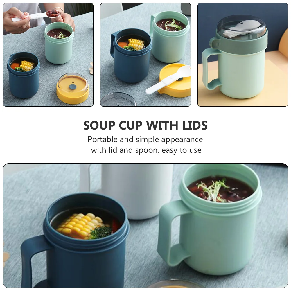 

Breakfast Cup 500ml Portable Soup Cup PP Material Leak Proof Lid Travel Milk Cereal Microwavable Container