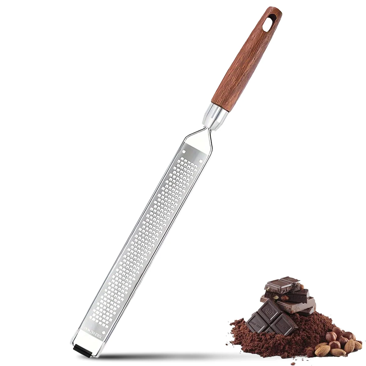 Zitrus- und Käsereibe, Edelstahlreibe mit Birnenholzgriff für Zitronen, Muskatnuss und Käse, Elegantes Küchenutensil