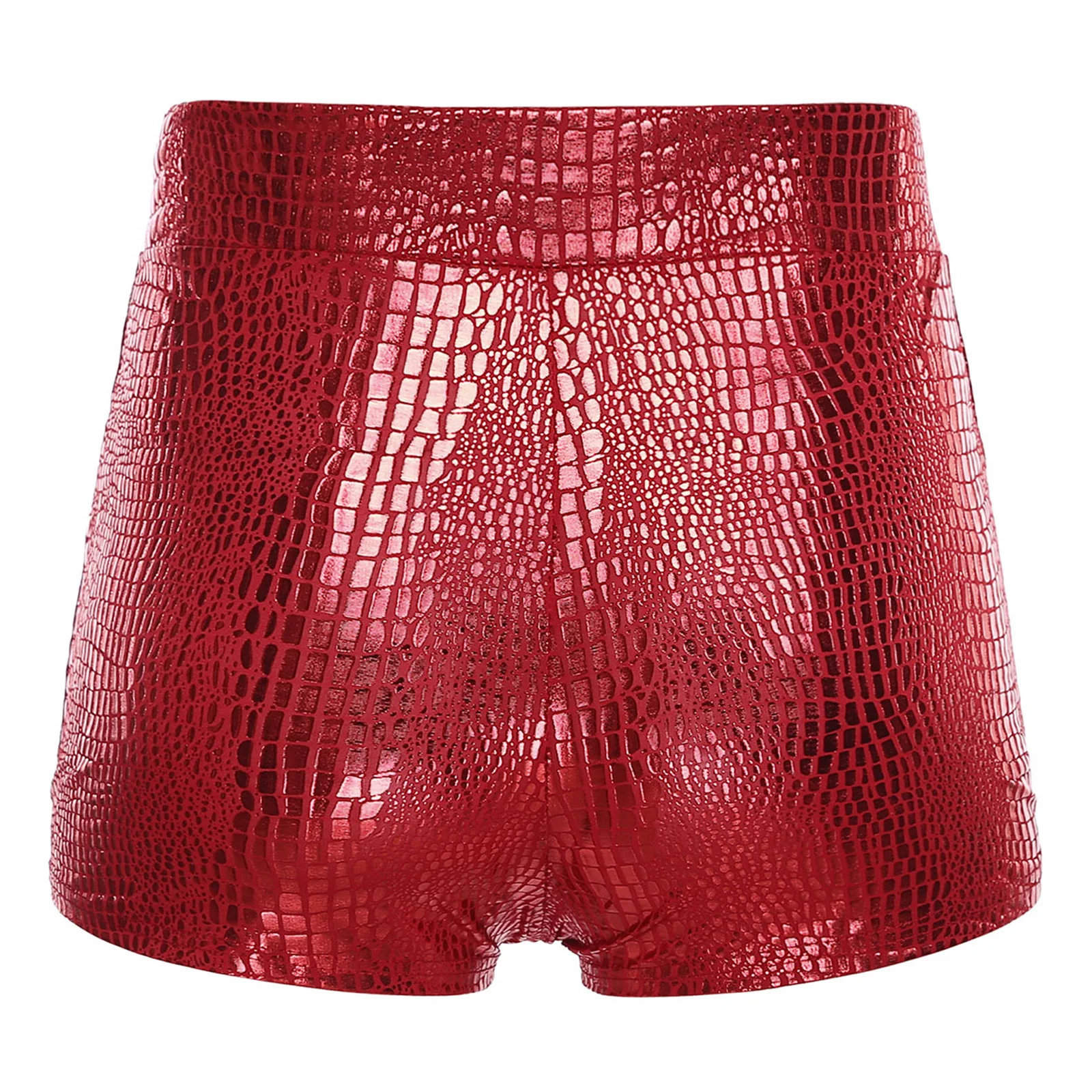 女性光沢のあるスリムホットパンツ弾性ウエストバンドヘビ革プリントメタリックブーティショーツダンス衣装音楽祭用日常着