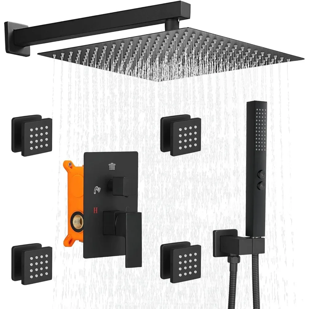 

Rainfall Shower System with 4 Full Body Jet 4 Mode Shower Faucet Set with 12 Inch Rain Shower Head and 2 in 1 Handheld Spray,