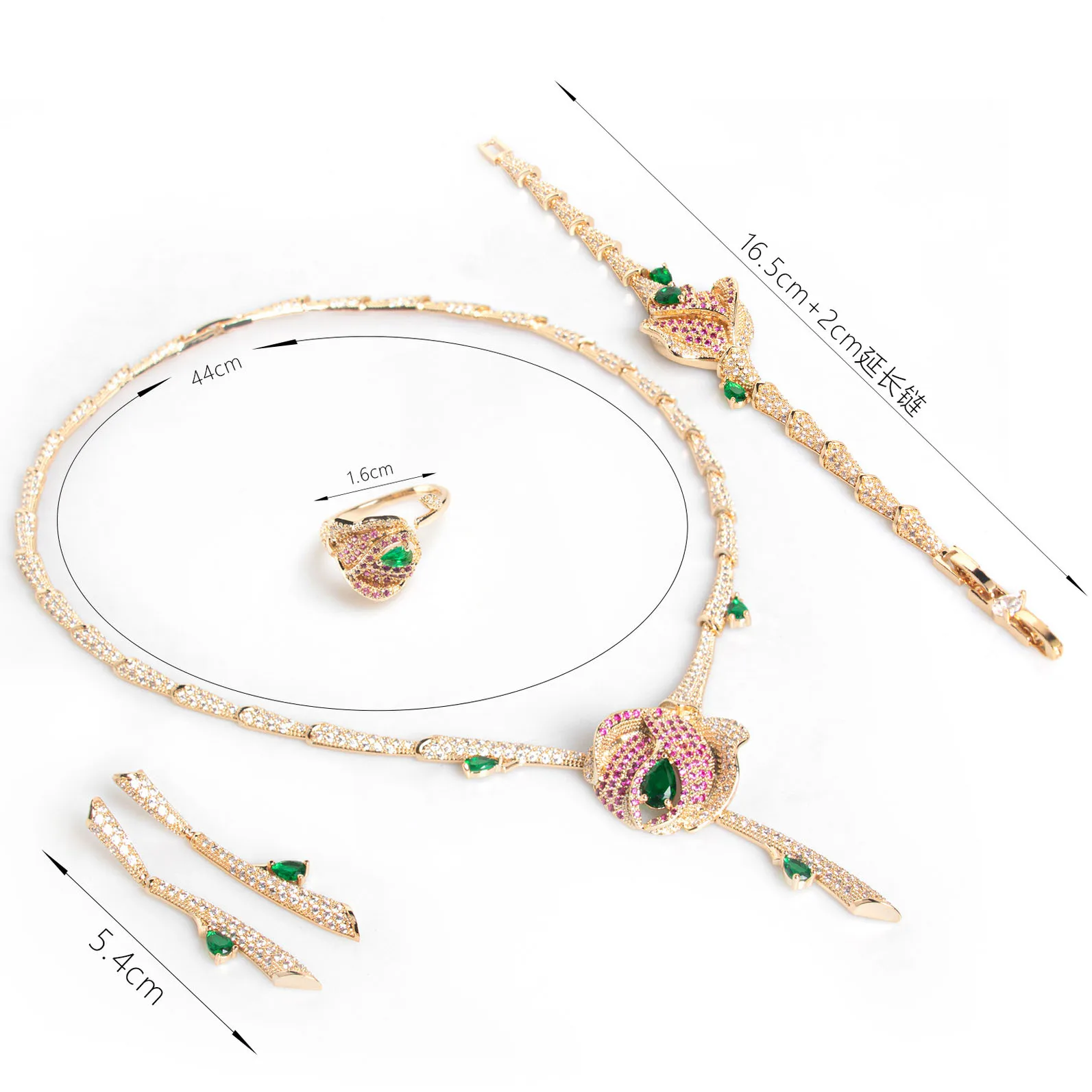 Squisito fiore bagliore Zirconia Collana Orecchini Bracciale Anello Set Abito Partito Matrimonio Sposa Prom Accessori M-251