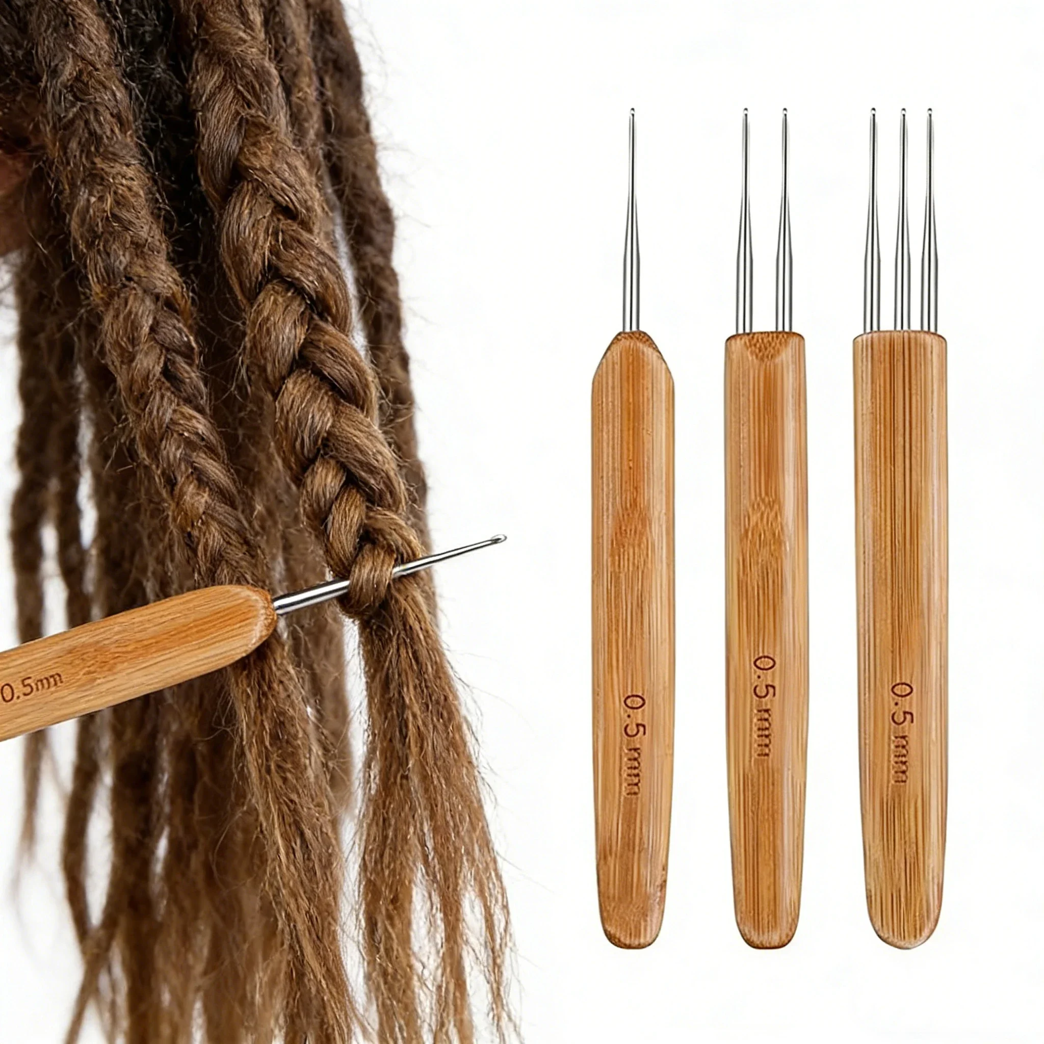 3Pcs 3-Hook Crochet Needle Set for Wig Making Hair Extension Braiding Dreadlock Styling Tool Wig Repair Ventilating Accessory