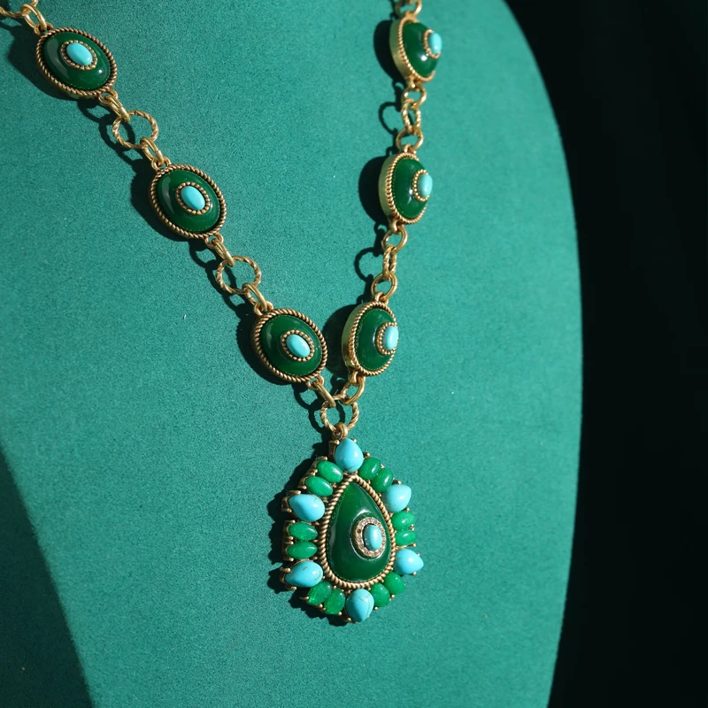

Vintage Palace Style Stone Pendants Necklace Enamel Water Drop Women Beaded Gold Color Jewelry Accessories Trends 2025 Valentine