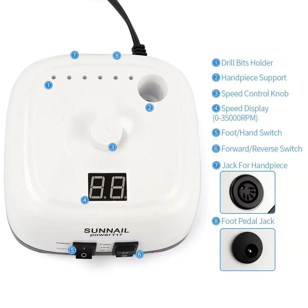 Elektryczna frezarka do paznokci 35000 RPM z wyświetlaczem HD, metalowy pisak do manicure i pedicure, narzędzie do usuwania odcisków i szlifowania.
