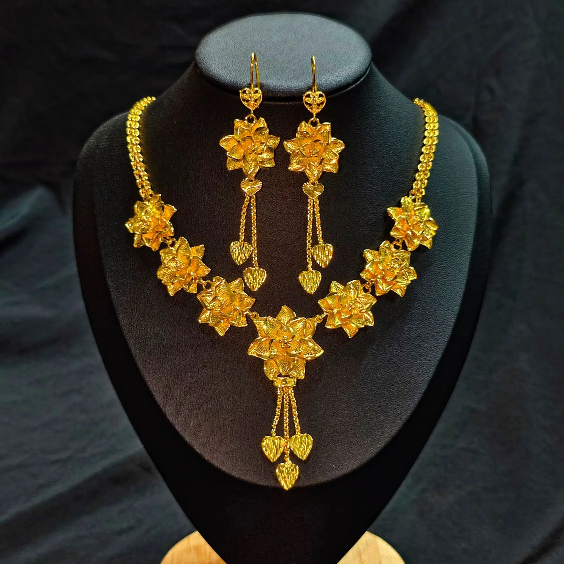 GoldNouveau Luxe 24K 9999 Puur Goud echt goud Dubai Midden-Oosten Bloem Dames Kettingset Lotus Ketting