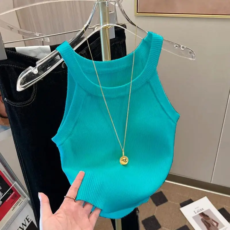 Sleeveless Halter Neck Knitted Tank Top Summer 2026 New Women's Sweater Vest Sweet Spicy Beautiful Suspender Top