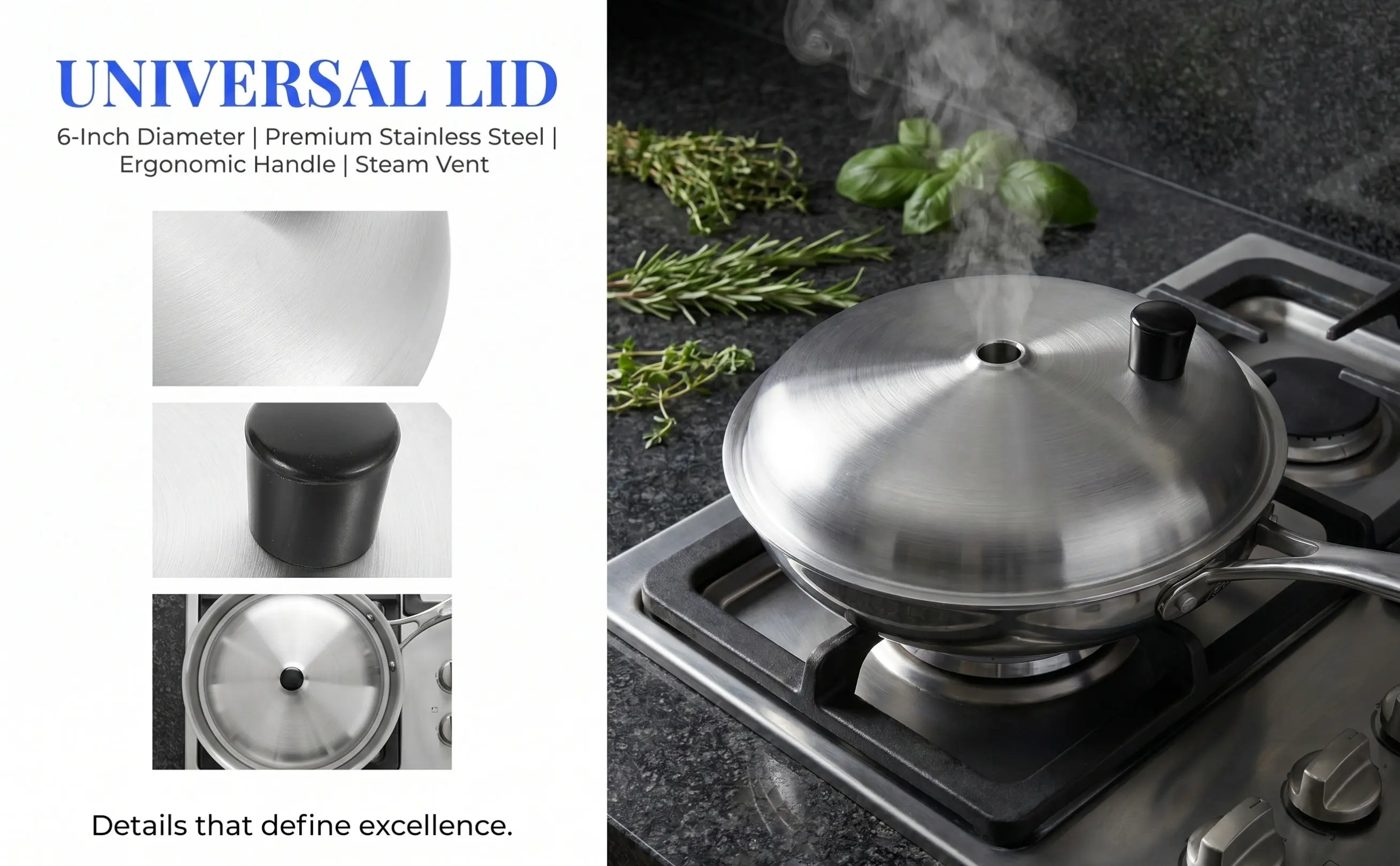 Stainless Steel Cooking Pot Cover Universal Metal Pan Lid for Home Hotel Kitchen Use Robust Lid with Vent Hole Easy Grip