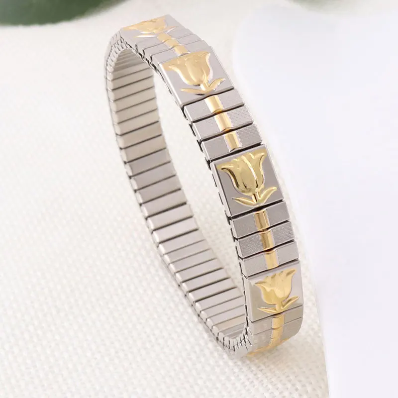 Vintage Elastic Stainless Steel Adjustable Bracelet For Women Men Embedded Rhinestone Bracelet Couple Love Star Jewelry