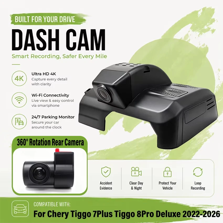 Dedicated DashCam For Chery Tiggo 7Plus Tiggo 8Pro Deluxe 2022-2026 4K Car DVR Plug and play Dash Cam Wifi Camera Video Wireless