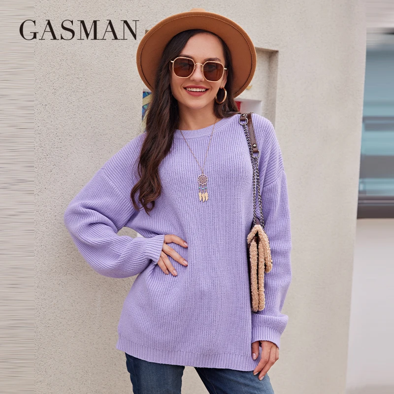 

GASMAN Spring Autumn Women's Sweater Soft Skin-friendly Round Neck Top Fashion Short Slim High Quality Ladies Pullover AW011