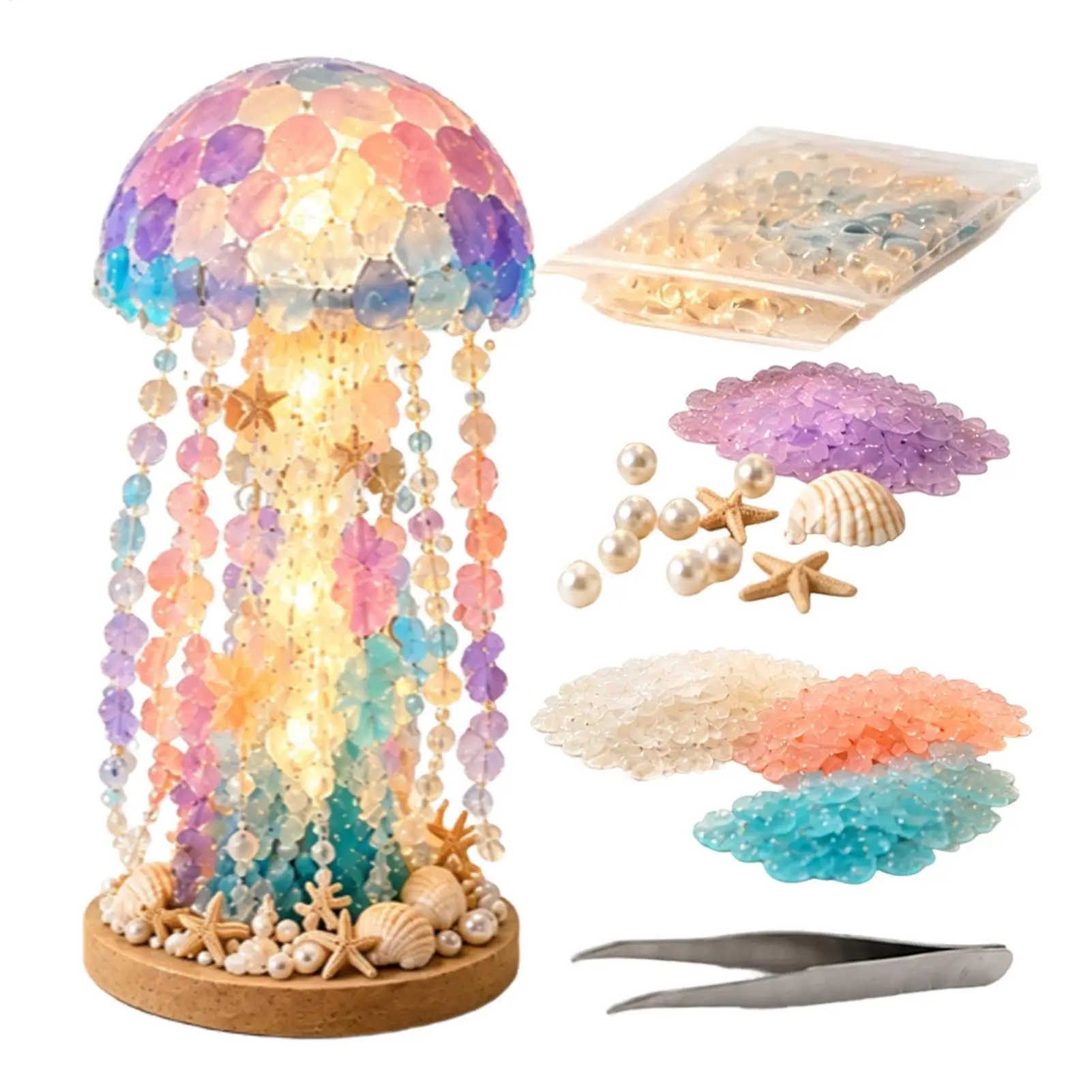 diy-sea-glass-art-kit-coastals-decor-layer-sea-glass-shells-pearls-into-a-glowing-with-warm-led-lights-material-package