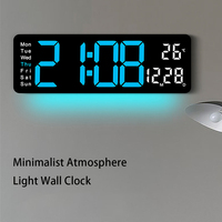 New Digital Wall Clock LED Alarm Clock With Large RemoteControl Bottom Ambient Light 10 Manual Brightness Adjustment Wall Clocks