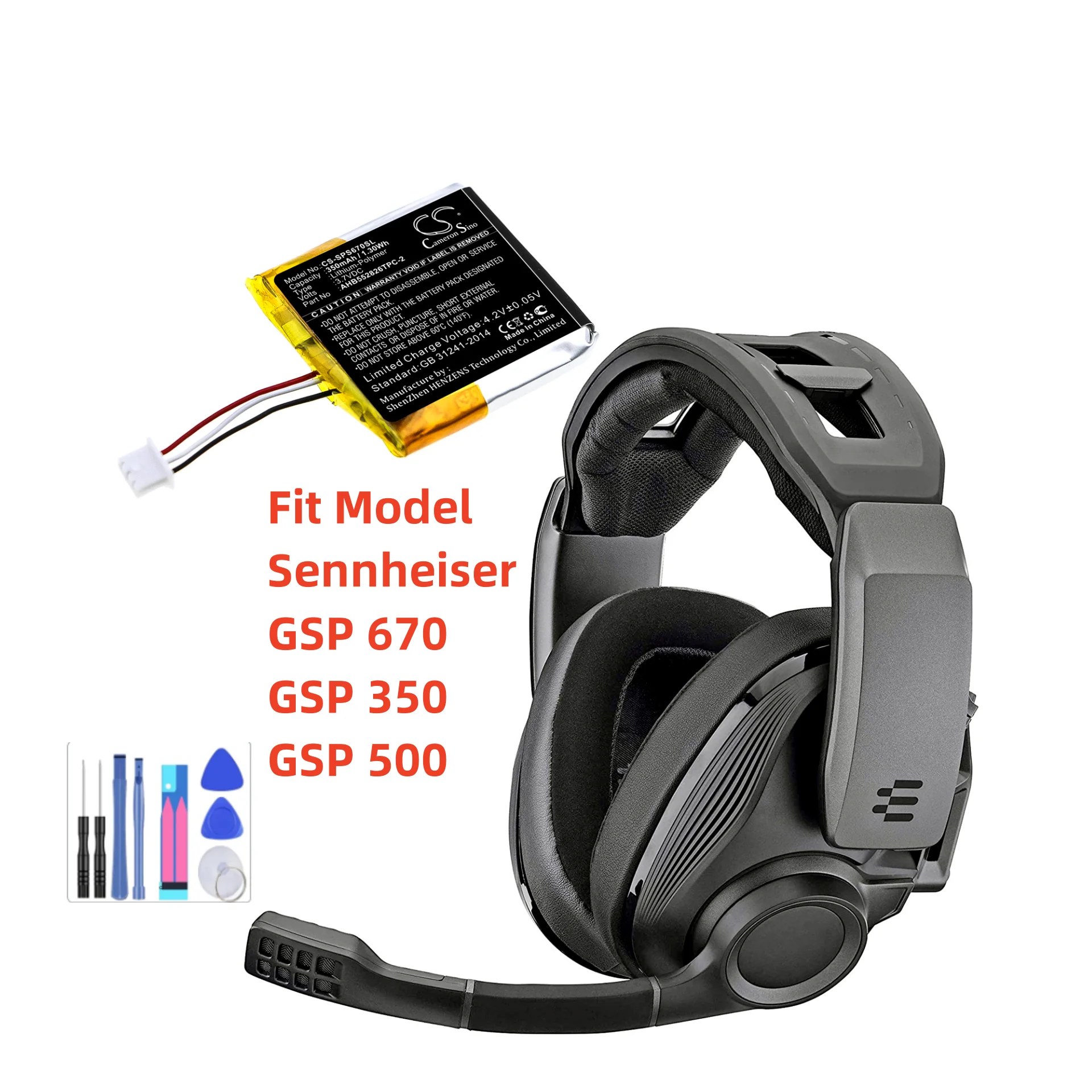 

Wireless Headset Battery For Sennheiser GSP 670 GSP 350 GSP 500 AHB552826TPC-2 Capacity 350mAh / 1.30Wh