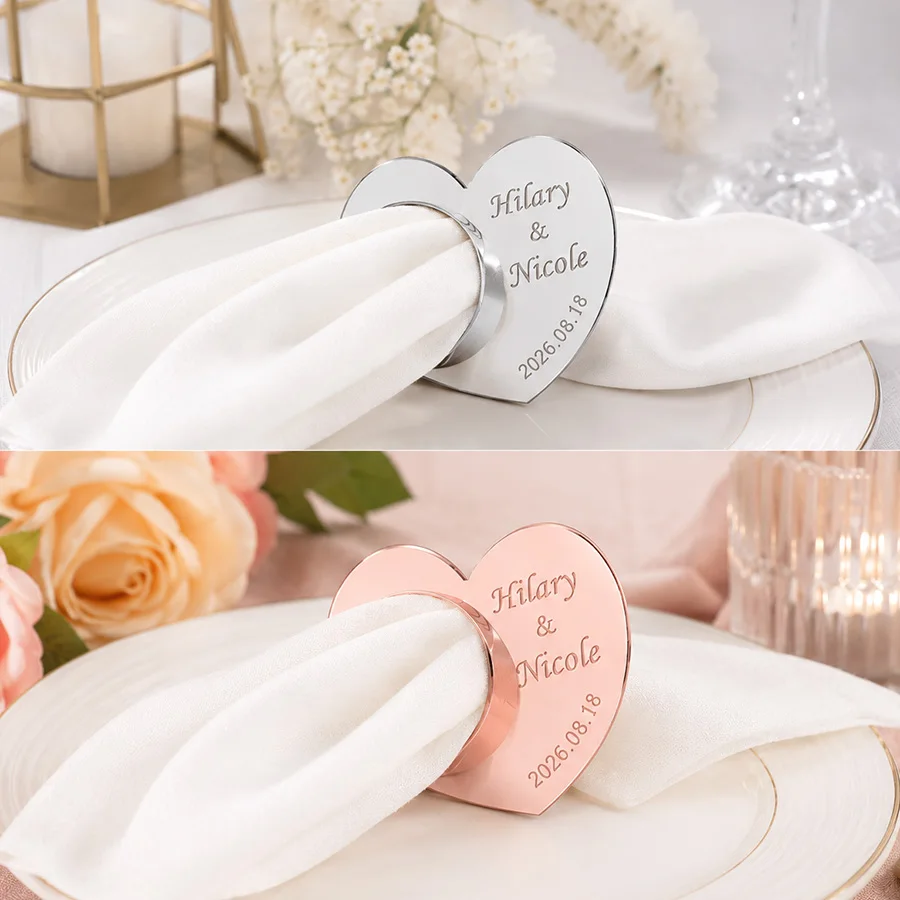 20/50/80PCS Personalized Heart Napkin Rings Custom Engraved Name Date Wedding Place Card Engagement Party Favor Decor - view 3