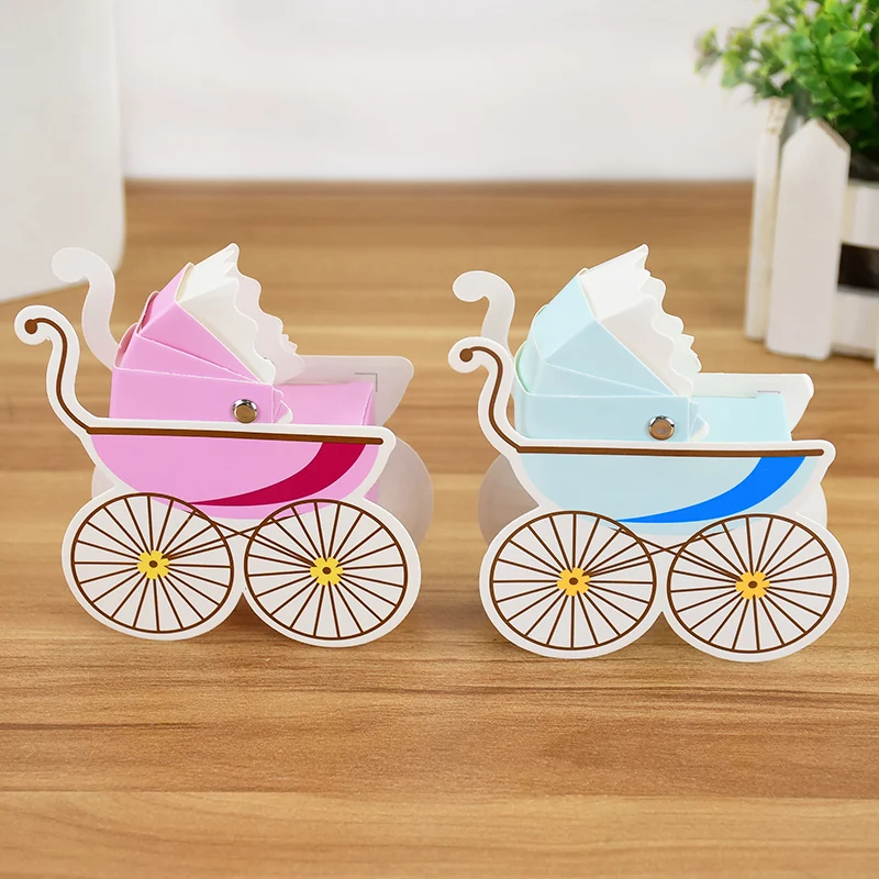 10Pcs Baby Carriage Shaped Candy Gift Box Boy Girl Birthday Decoration Baby Shower Gender Reveal Party Favors Game Supplies