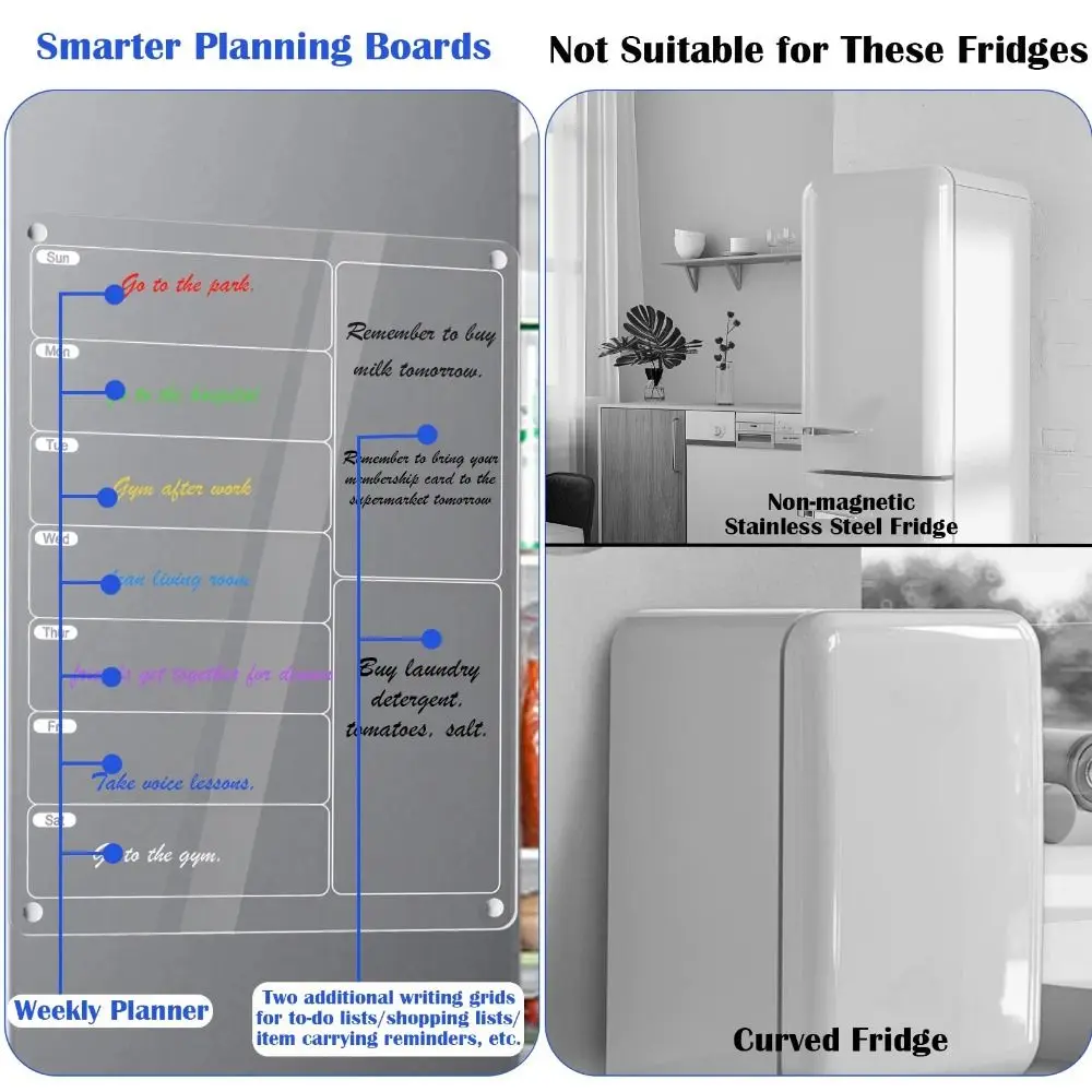 Multi-functional Acrylic Meal Planner Clear Weekly Calendar Magnetic Menu Board Reusable Weekly Planning Board Grocery List