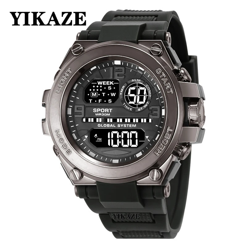 YIKAZE Men Watch Military Sports Watches Multifunction Alarm Chrono Clock 3Bar Waterproof Men\'s Digital Electronic Wristwatch