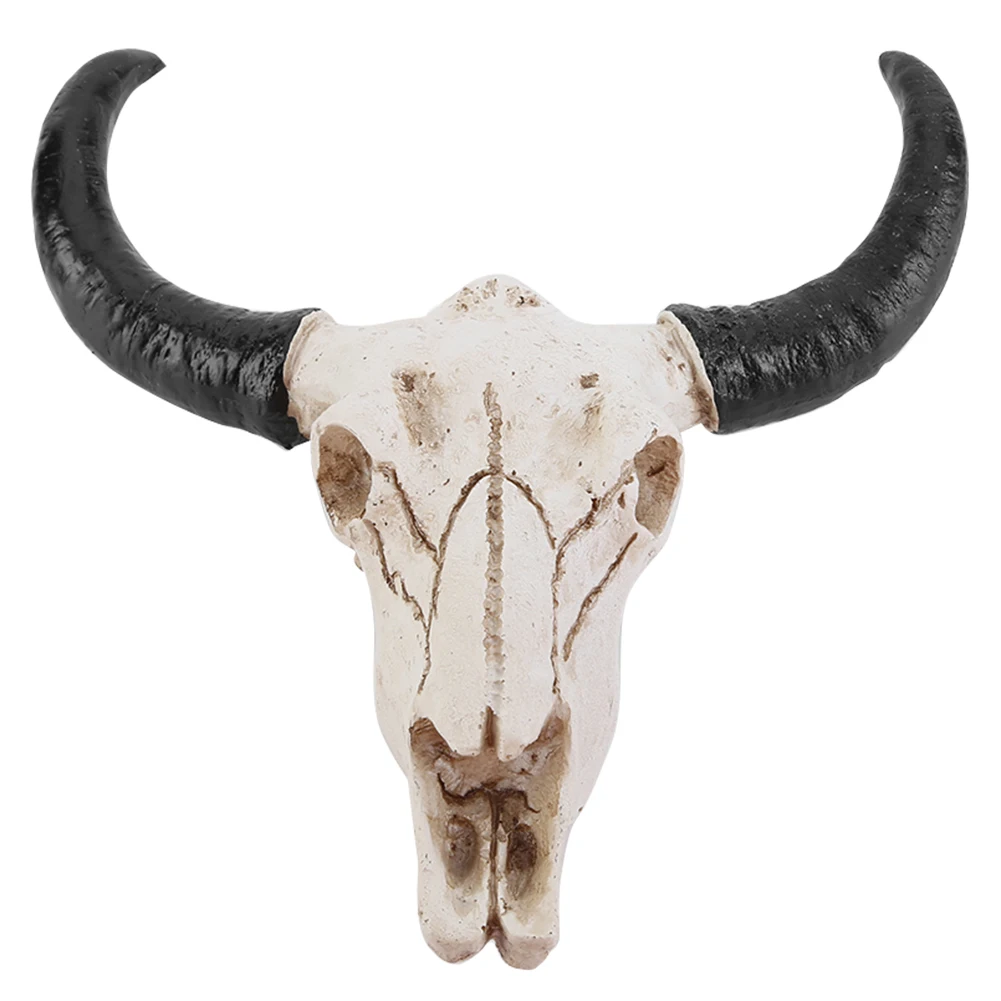 Longhorn Cow Skull Head Ornament Wall Hanging Animal Wildlife Sculpture Figurines Crafts Nostalgic for Home Halloween Decor