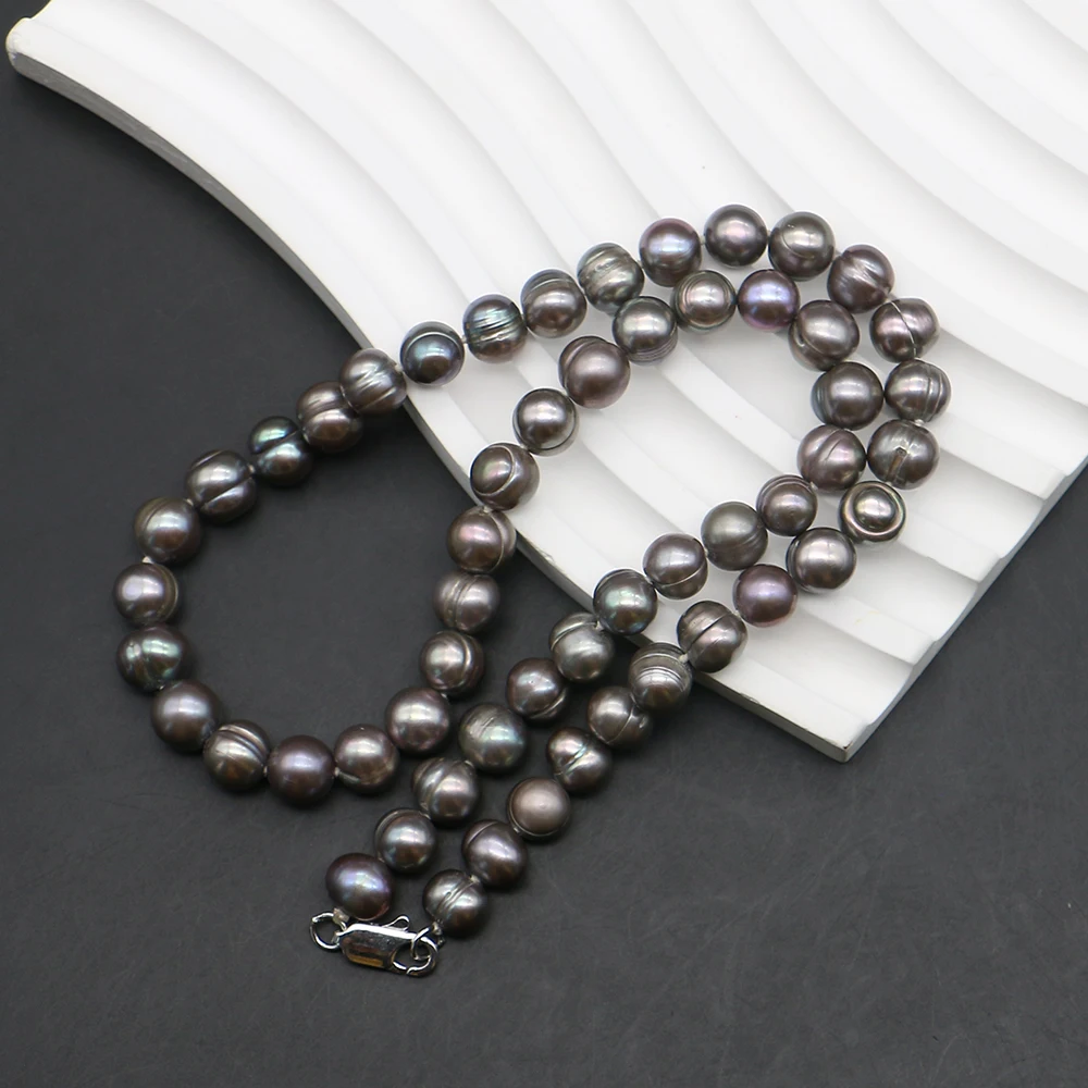 7-8mm Peacock Green Threaded Round Pearl Necklace 40cm Length Baroque Freshwater Pearl Lobster Clasp Necklace Jewelry Accessory