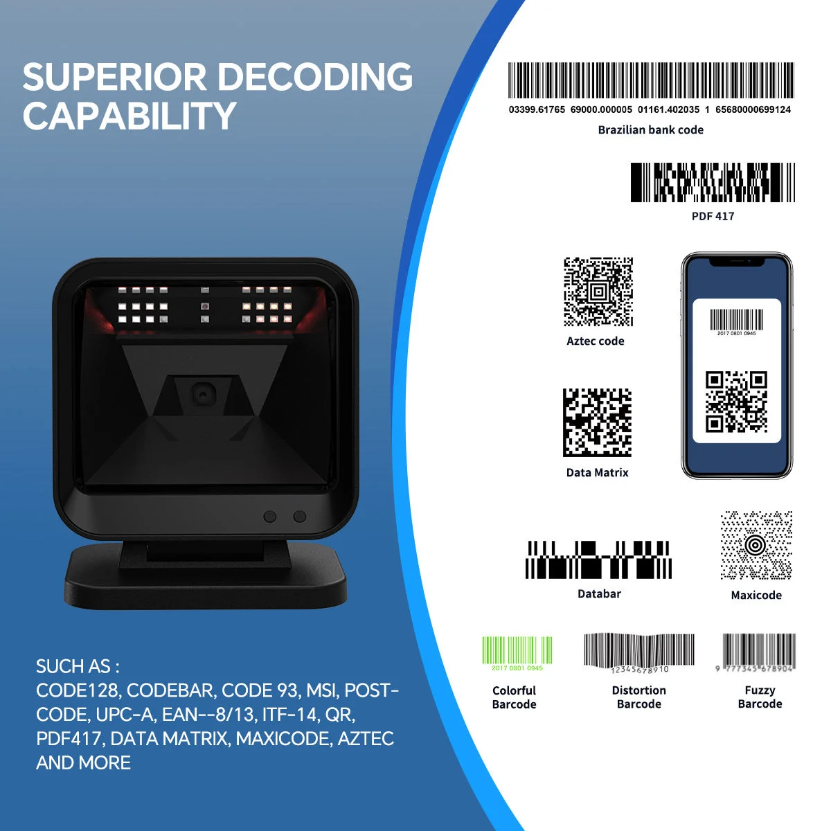 NETUM DP9280 High-Speed Hands Free Qr Code Reader Desktop 2D Omni Directional Barcode Scanner For Pharmacy Shop