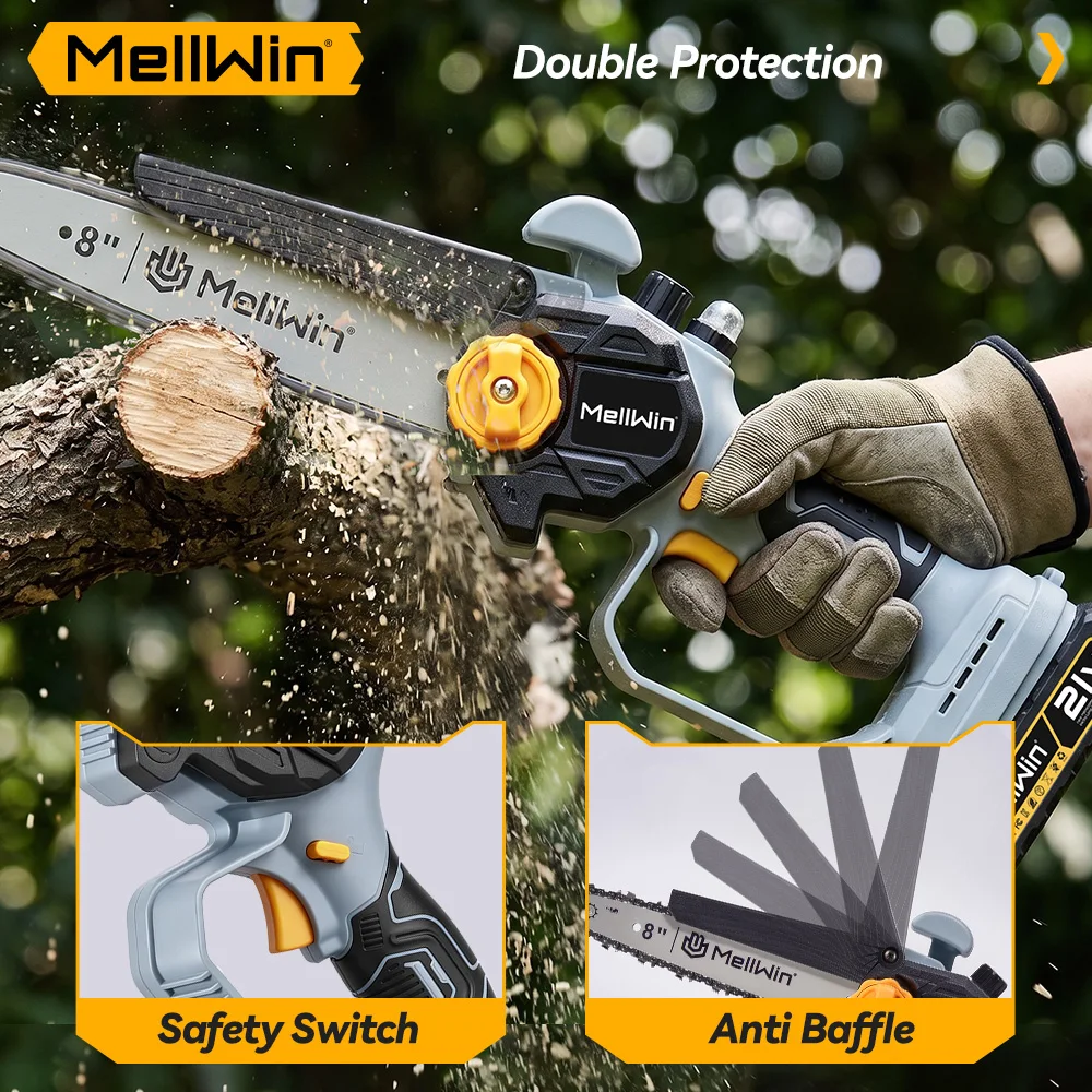 MELLWIN Electric Chainsaw 8 Inch Automatic Oiler Cordless Garden Wood Cutting Logging Pruning Saw Tool for Makita 18V Battery Pin - Image 4
