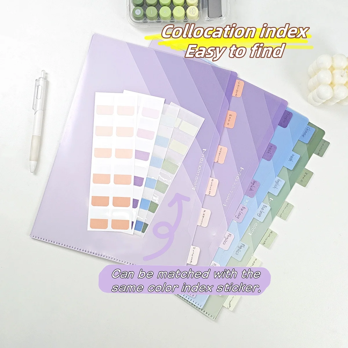 Gradient Multi-Layer Folder A4 Subject Classification Test Paper Folder Transparent L-Shaped Folder 6-Layer Classification File Bag