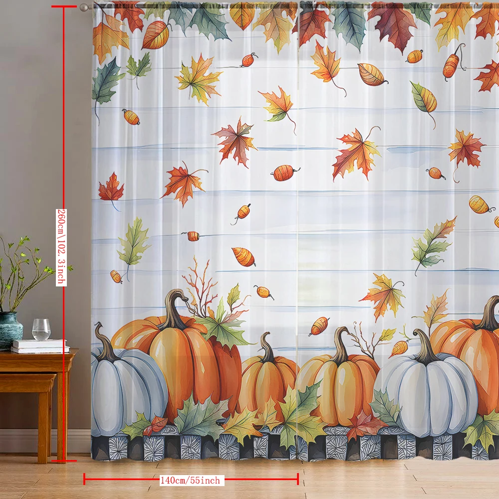 2PCS Home decoration printed window screens, pumpkin maple leaves, with pole bags, suitable for kitchens, cafes, and living room