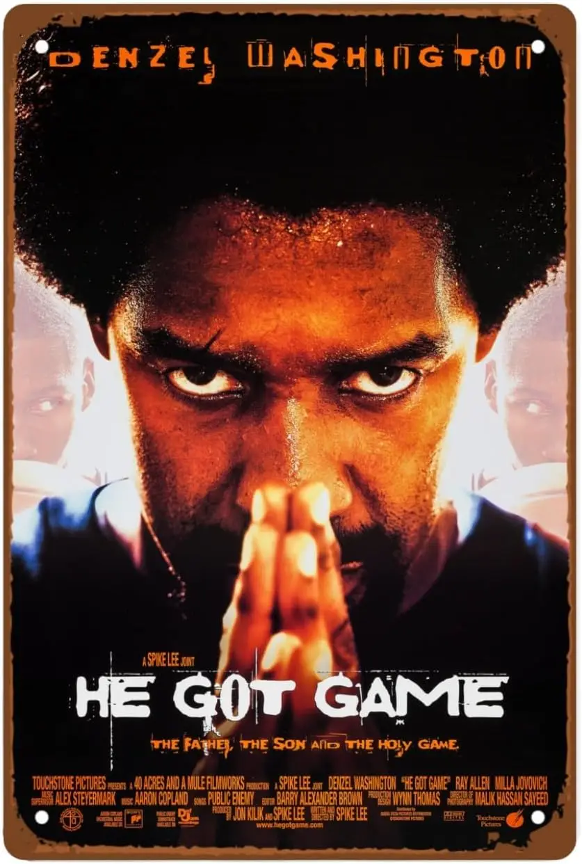 1 В, He Got Game Movie Металлическая настенная жестяная вывеска Классический фильм постер Ретро подарок Человек Пещера Декор Винтажные украшения 8x12-алюминий