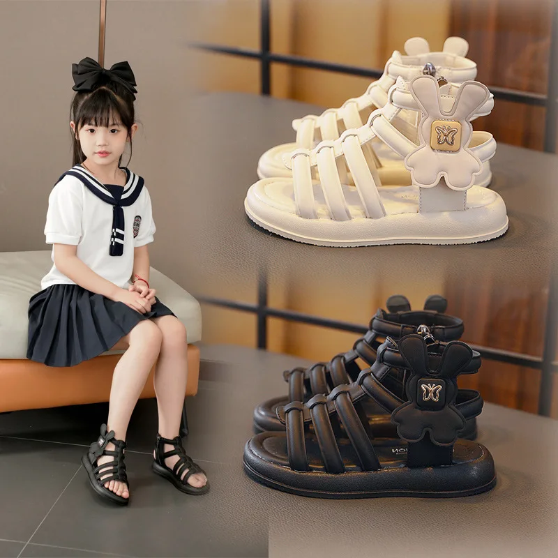 

Size 26-37 2025 Children's Sandals for Girls Shoes for Kids Gladiator Summer Soft Flat Heels Beach Princess Fashion Cartoon Shoe