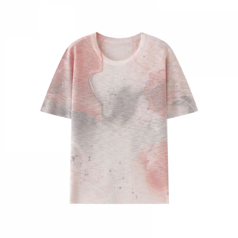 

Women's Floral Print Knit Pullover - Round Neck Short Sleeve Summer Top for Casual Spring Outfits